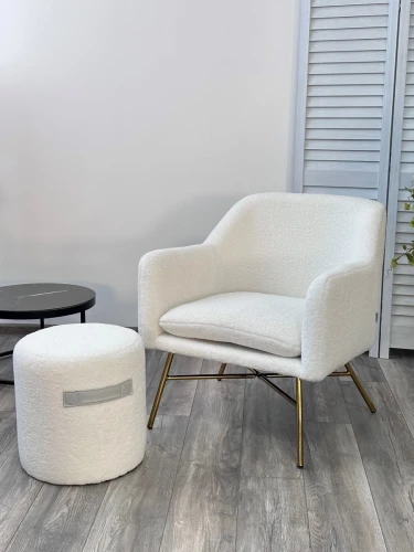 Кресло SHEEP NINI-01 Белый, teddy / золотой каркас М-City