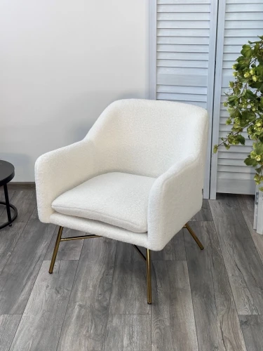 Кресло SHEEP NINI-01 Белый, teddy / золотой каркас М-City