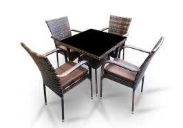 Комплект мебели из искусственного ротанга Вайнхейвен 70х70 + 4 кресла Милан Dark Brown