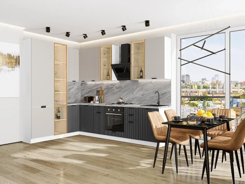 Кухонный гарнитур Евро Лайн-07 Агат/Антрацит Белый