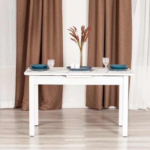 Стол ALIGERY ЛДСП/HPL/опора-массив березы , 130 х 75+30 х 75 см, Мрамор светлый/белый