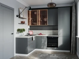 Модульная кухня Перфетта Royal 2400х1600 Platinum Grey МДФ эмаль угловая