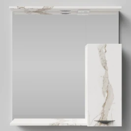 Зеркало Марко 75, ручки Черные, Мрамор Белый натур милк ПВХ 2537, правый