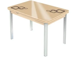 Стол «Пекин» Квадро исп.1, стекло Молочный/каркас Дуб выбеленный, хром