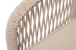 "Канны" кресло плетеное из роупа, каркас алюминий белый муар, роуп бежевый круглый, ткань бежевая 15052, высота посадки 45 см