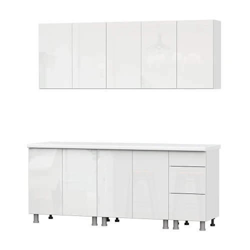 Кухонный гарнитур Модерн New 2.0 м (без столешницы), Белый глянец, Графит