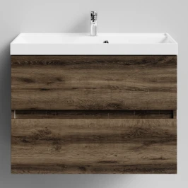 Тумба Бест 80  подвесной, Дуб крымский коричневый ПВХ 131005-9005 Vodok с раковиной в комплекте