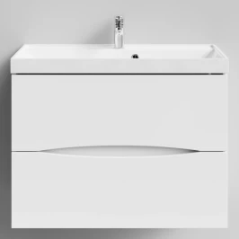 Тумба Лайт 80 подвесной, белый глянец Vodok с раковиной в комплекте