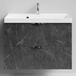 Тумба Марко 80 подвесной, ручки Хром, Мрамор Графит софт тач ПВХ 4044-3 Vodok с раковиной в комплекте