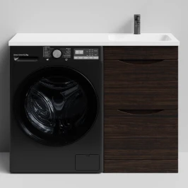 Тумба Смайл 110 напольный, под стиральную машину, правая, Палисандр ПВХ 43101 Vodok с раковиной в комплекте