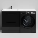 Тумба Смайл 130 напольный, под стиральную машину, левая, черный глянец Vodok с раковиной в комплекте
