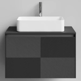 Тумба Соло 80, пример RAL 9005 Чёрный янтарь, матовая, 1 ящик, подвесной Vodok с раковиной в комплекте