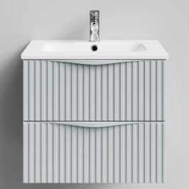 Тумба Эйфория 60 F6, пример RAL 7040 Серое окно, матовая, 2 ящика, подвесной Vodok с раковиной в комплекте