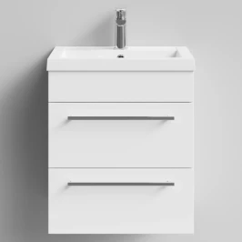 Тумба Элис 50 подвесной, 2 ящика, Белый глянец ПВХ Vodok с раковиной в комплекте
