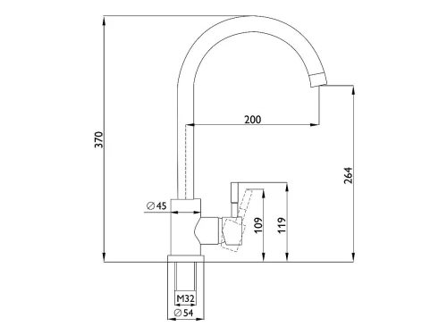 Смеситель для кухни 370/200 1Р Сатин