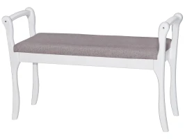 Скамья для прихожей с подлокотниками мягкая, ткань серо-розовый, каркас снег
