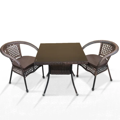 Комплект мебели из искусственного ротанга стол Вайнхейвен 70х70 + 2 кресла Руардин Dark brown