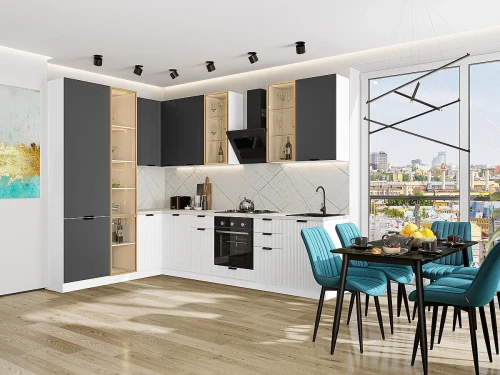 Кухонный гарнитур Евро Лайн-07 Антрацит/Белый Белый