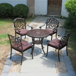 Комплект мебели из литого алюминия стол круглый СОРРЕНТО «SORRENTO» D78 + 4 кресла Феникс «FENIX» бронза