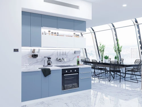 Готовый кухонный гарнитур Фьюжн-01 Silky Blue/Silky White