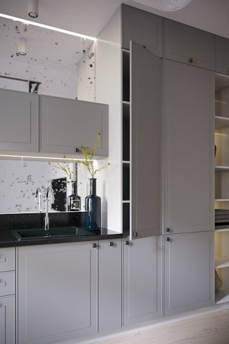 Трехуровневый кухонный гарнитур Перфетта Royal 4600 Platinum Grey МДФ эмаль прямой