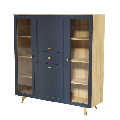 Шкаф низкий (2 стеклодвери) Вега Сапфир синий