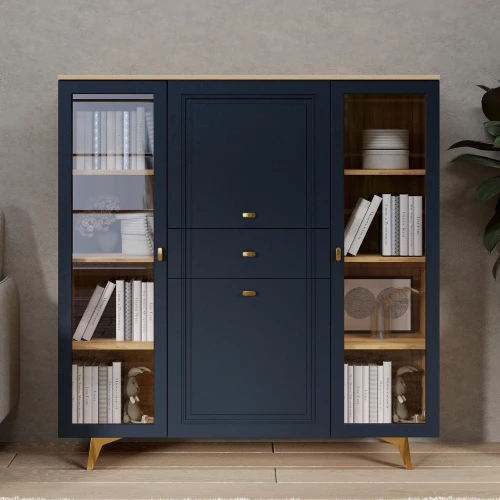 Шкаф низкий (2 стеклодвери) Вега Сапфир синий