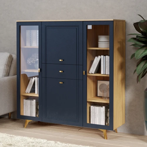 Шкаф низкий (2 стеклодвери) Вега Сапфир синий