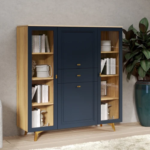 Шкаф низкий (2 стеклодвери) Вега Сапфир синий