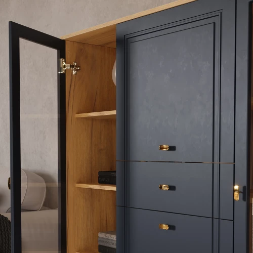 Шкаф низкий (2 стеклодвери) Вега Сапфир синий