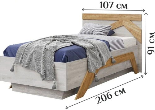 Кровать «Скандинавия 900» КМК 0905.2, Бетон пайн светлый/ дуб наварра