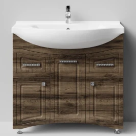 Тумба Адам 90 напольный, Дуб крымский коричневый ПВХ 131005-9005, левый Vodok с раковиной в комплекте