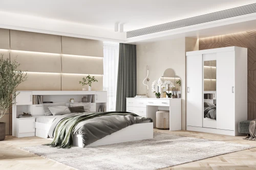 Кровать с надстройкой и тумбами Бася 1,6м, Белый