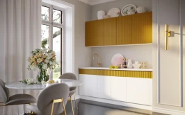 Кухня Оливия NEW 2,0м, Белый снег софт / Горчица софт