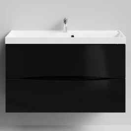 Тумба Лайт 100 подвесной, черный глянец Vodok с раковиной в комплекте