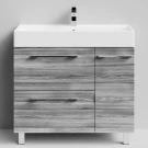 Тумба Мальта 90 напольный, ящики и дверь, Лиственница структурная контрастно-серая ПВХ 64202, правый Vodok с раковиной в комплекте