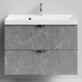Тумба Марко 80 подвесной, ручки Хром, Мрамор Серый софт тач ПВХ 4044-1 Vodok с раковиной в комплекте