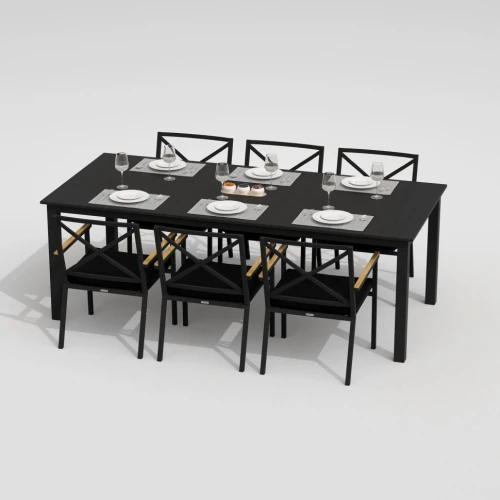 Обеденная группа DOLLA FESTA каркас карбон / стол алюминий 220 / ткань черная