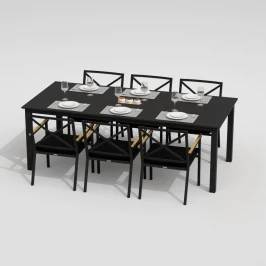 Обеденная группа DOLLA FESTA каркас карбон / стол алюминий 220 / ткань черная