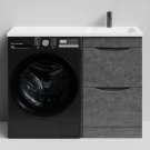 Тумба Смайл 110 напольный, под стиральную машину, правая, Серый камень ПВХ 57806 Vodok с раковиной в комплекте