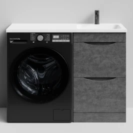 Тумба Смайл 110 напольный, под стиральную машину, правая, Серый камень ПВХ 57806 Vodok с раковиной в комплекте