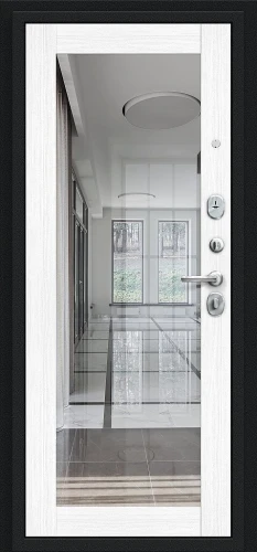 Входная дверь с зеркалом BRAVO Флэш Букле черное/Snow Melinga 
