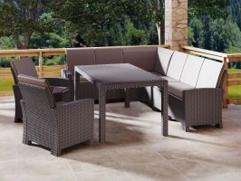 Комплект мебели с угловым диваном под ротанг Калифорния “California“ 240х188 см 6 мест , 2 кресла с подушками на спинку и  столом 165х95 см