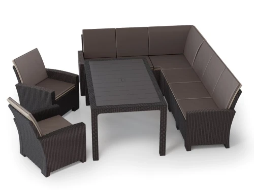 Комплект мебели с угловым диваном под ротанг Калифорния “California“ 240х188 см 6 мест , 2 кресла с подушками на спинку и  столом 165х95 см