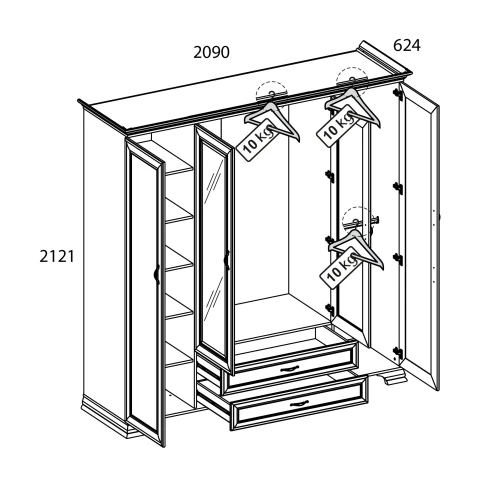 Шкаф 4D2S Z, TIFFANY, цвет вудлайн кремовый
