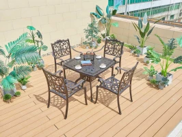 Комплект из литого алюминия стол квадратный АДОНИС «ADONIS» + 4 кресла ФЛОРЕНС «FLORENCE»