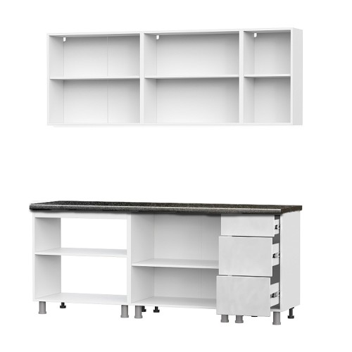 Кухонный гарнитур "Модерн New" (2,0м) (со столешницей 26 мм) Белый/Белый глянец/Черный