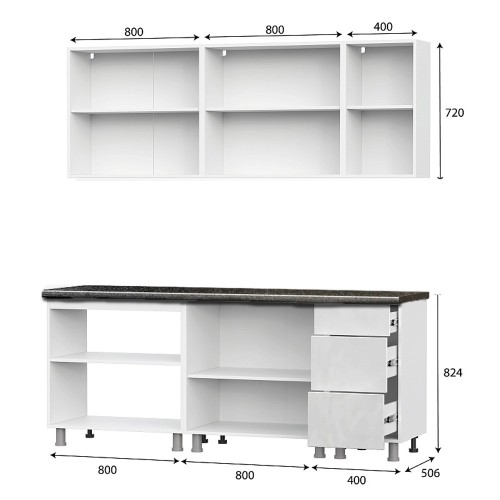 Кухонный гарнитур "Модерн New" (2,0м) (со столешницей 26 мм) Белый/Белый глянец/Черный