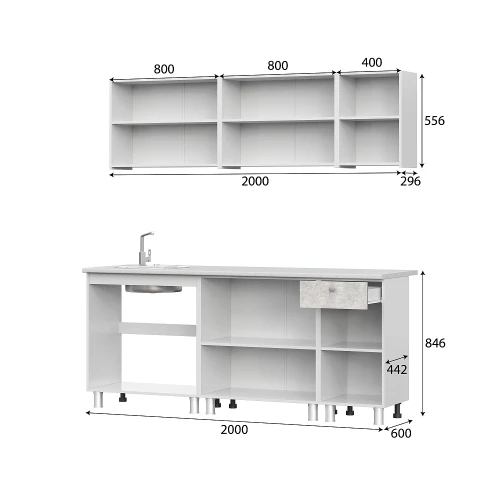Кухонный гарнитур КГ 1 2.0 м, Белый, Цемент светлый