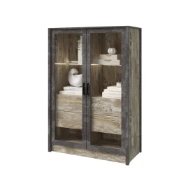Шкаф-стекло Амели, Дуб Юкон, Бетон темный